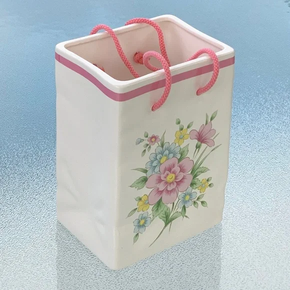 FTDA 1986 Flower Ceramic Gift Bag Vase/Planter, Japan - Picture 2 of 5